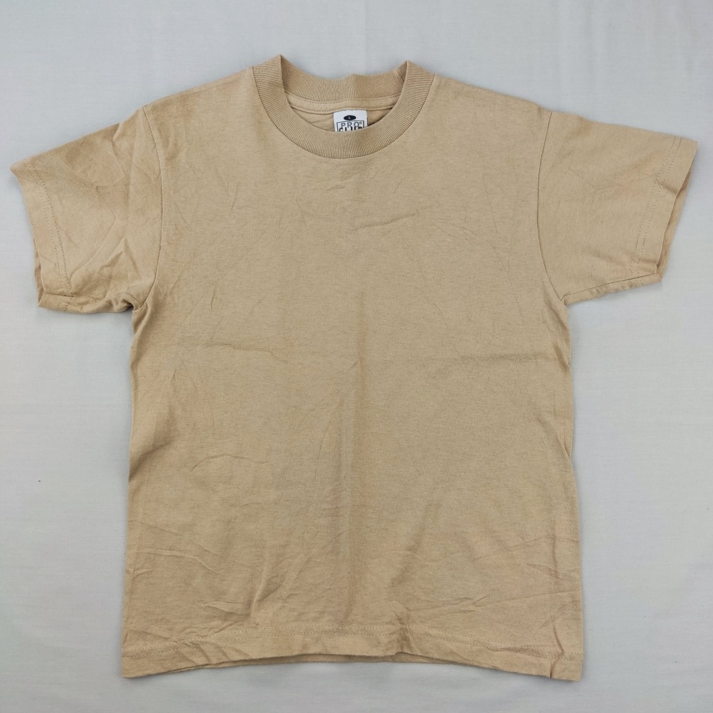 Pro Club T-Shirt Kids Large Tan Solid Heavyweight Cotton Crewneck Short Sleeve